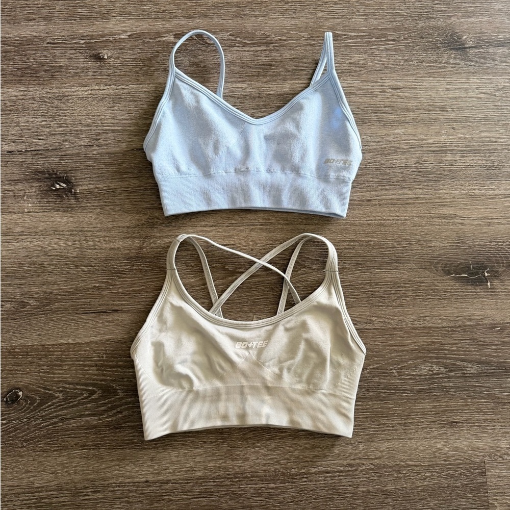 Women's Sports Bra Set - Light Blue and Cream